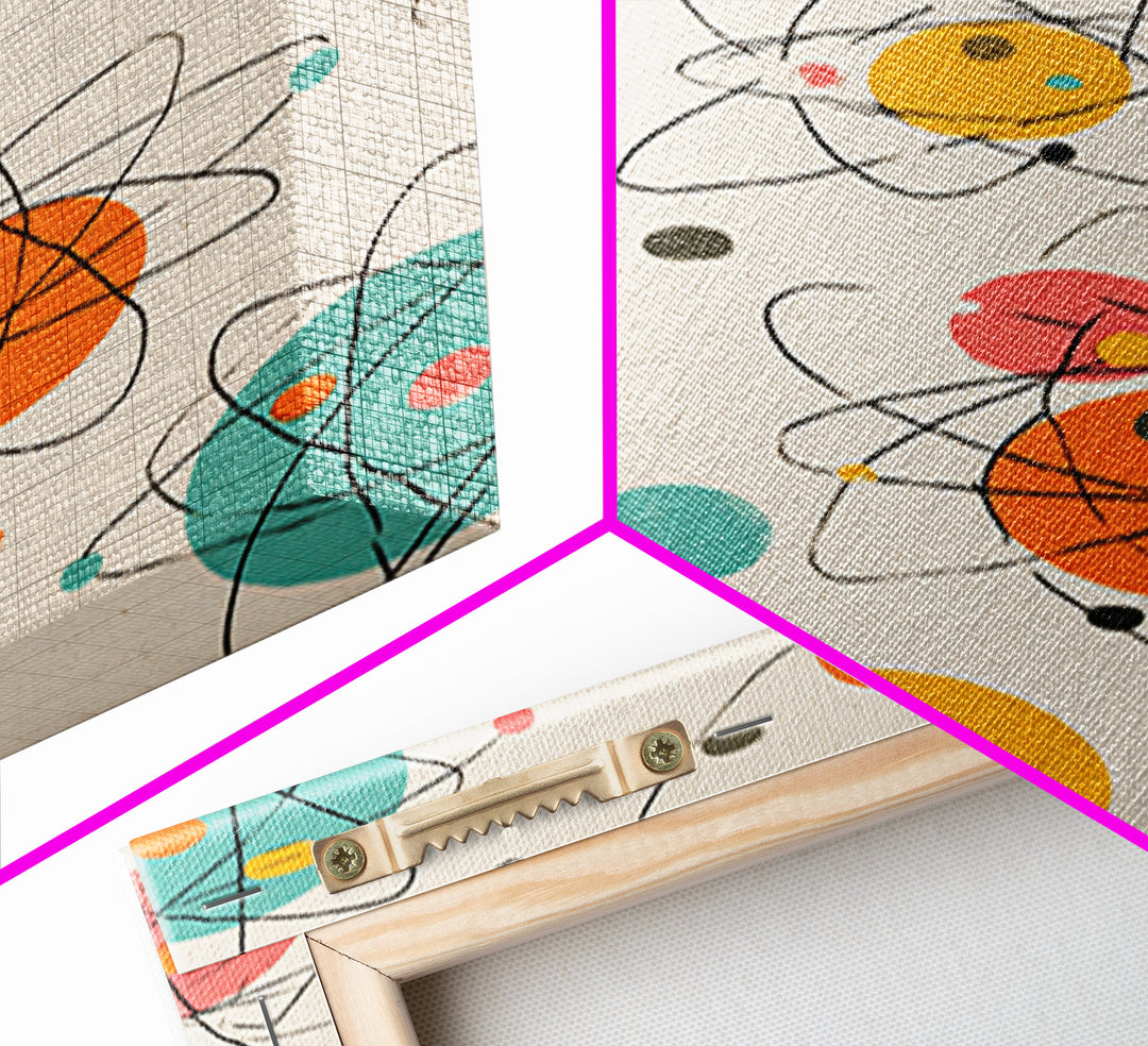 Atomic Orbit Circles And Planets Canvas Print, Midcentury Modern Wall Art, Retro Space Age Abstract Nursery Home Decor Poster