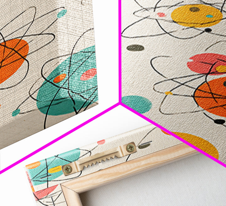 Atomic Orbit Circles And Planets Canvas Print, Midcentury Modern Wall Art, Retro Space Age Abstract Nursery Home Decor Poster