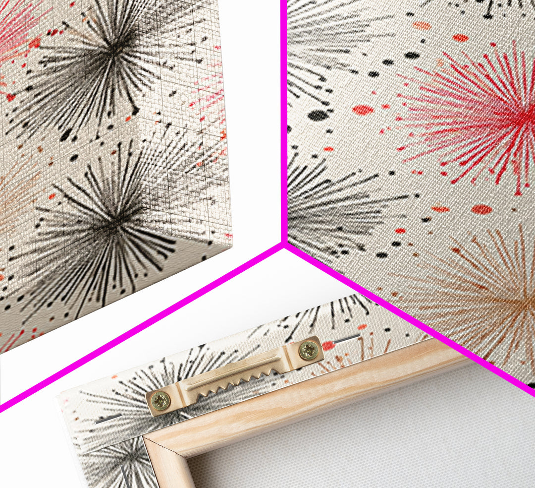Pink Gray Atomic Starburst Pattern Canvas Print, Midcentury Modern Art, Retro Wall Art, Minimalist Nursery Decor, MCM Gift