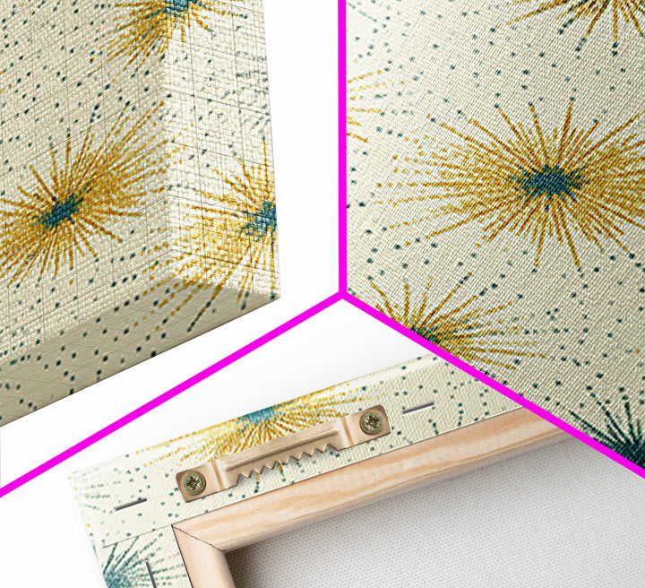 Mustard Teal Atomic Starburst Canvas Print, Midcentury Modern Art, Retro Geometric Wall Art, Scandinavian MCM Decor Gift