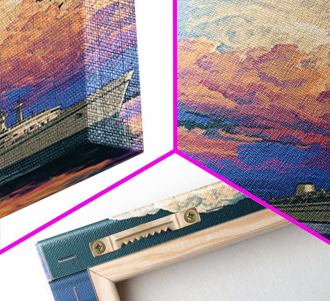 Ocean Liner Under Pastel Cloudscape Wall Art, Modern Art Print, Scenic Sunset Poster, Coastal Home Decor, Living Room Art