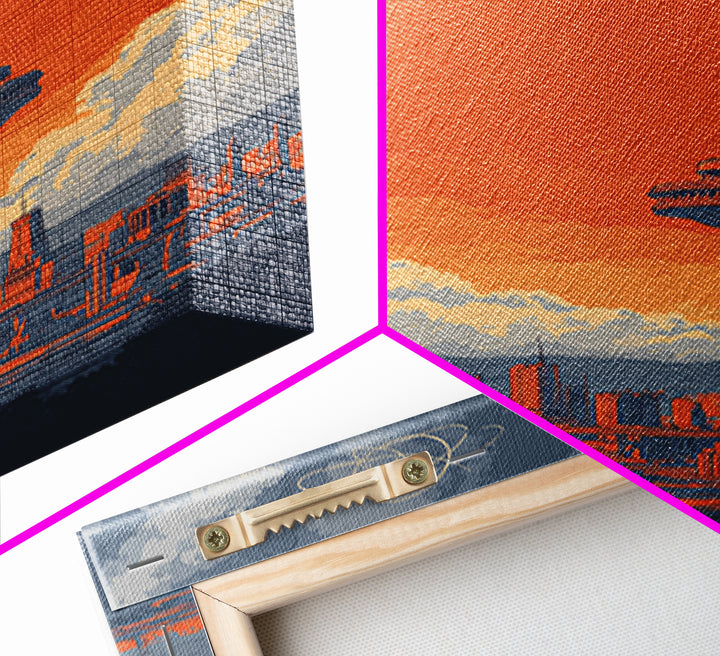 Space Needle Skyline With Orange Sun Wall Art, Mid Century Modern Print, Atomic Retro Poster, Seattle Inspired City Decor