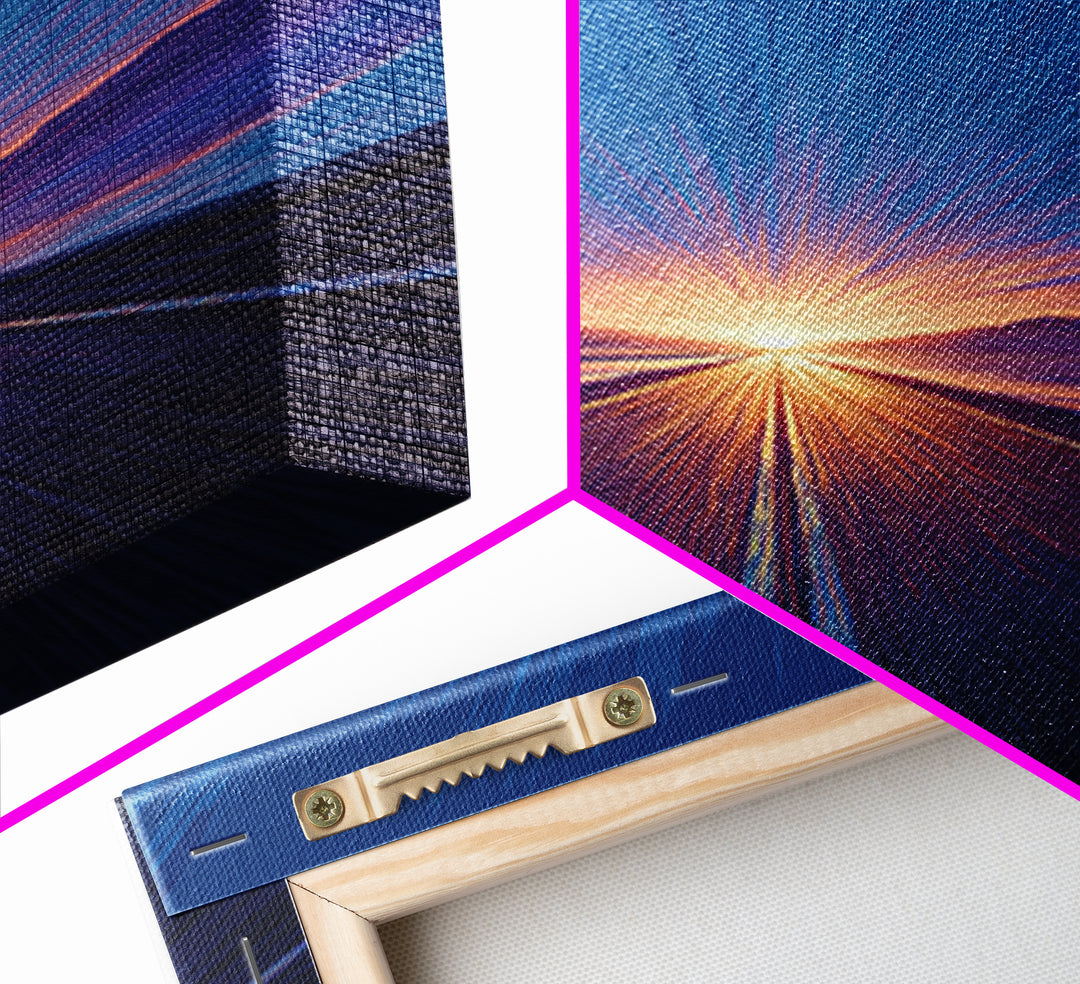 Blue Lakeside Sunset Road Canvas Print, Modern Wall Art, Scenic Travel Poster, Large Abstract Art, Bedroom Home Decor Gift