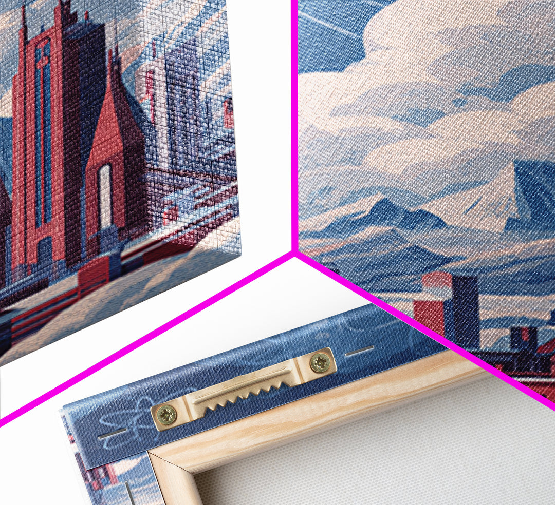 Atomic Futuristic City Under Clouds Wall Art, Retro Sci Fi Skyline, Midcentury Modern Art, Space Age Decor, MCM Poster Prints