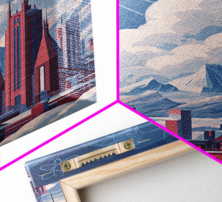 Atomic Futuristic City Under Clouds Wall Art, Retro Sci Fi Skyline, Midcentury Modern Art, Space Age Decor, MCM Poster Prints
