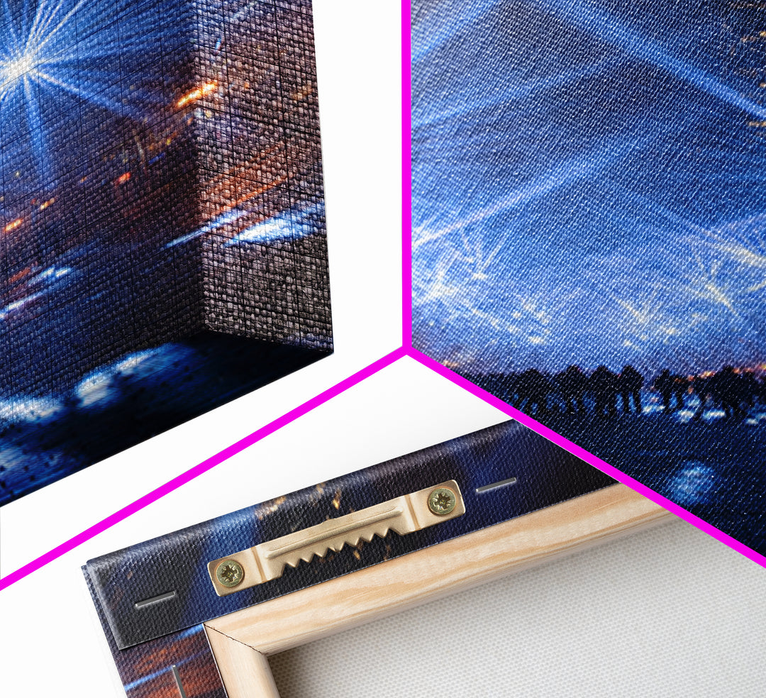 Rainy Night City Light Beams Wall Art, Modern Urban Photography Print, Blue Black Office Decor, Dramatic Skyline Poster Print