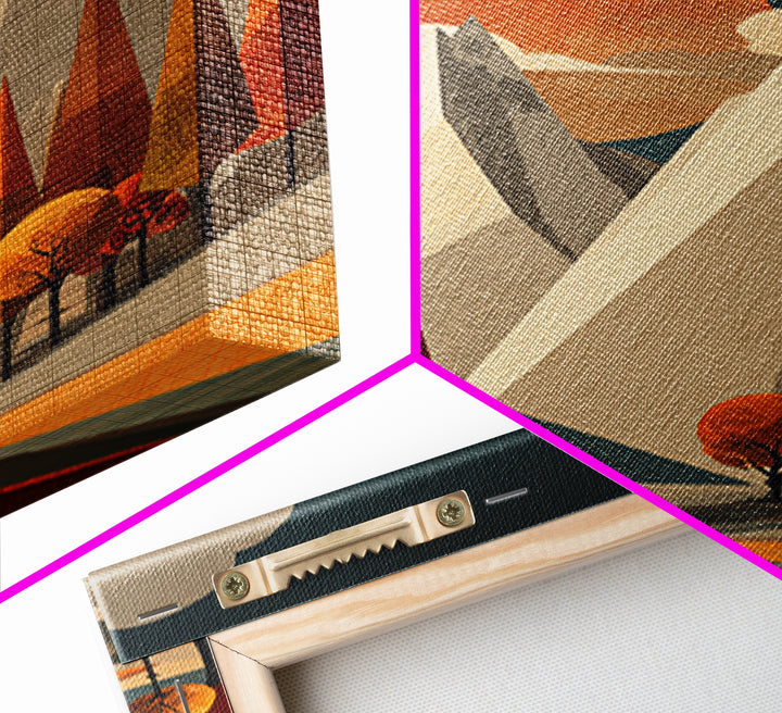 Orange Suns Alpine Peaks Wall Art, Midcentury Modern Mountain Print, Retro Geometric Landscape, MCM Cabin Decor For Living Room
