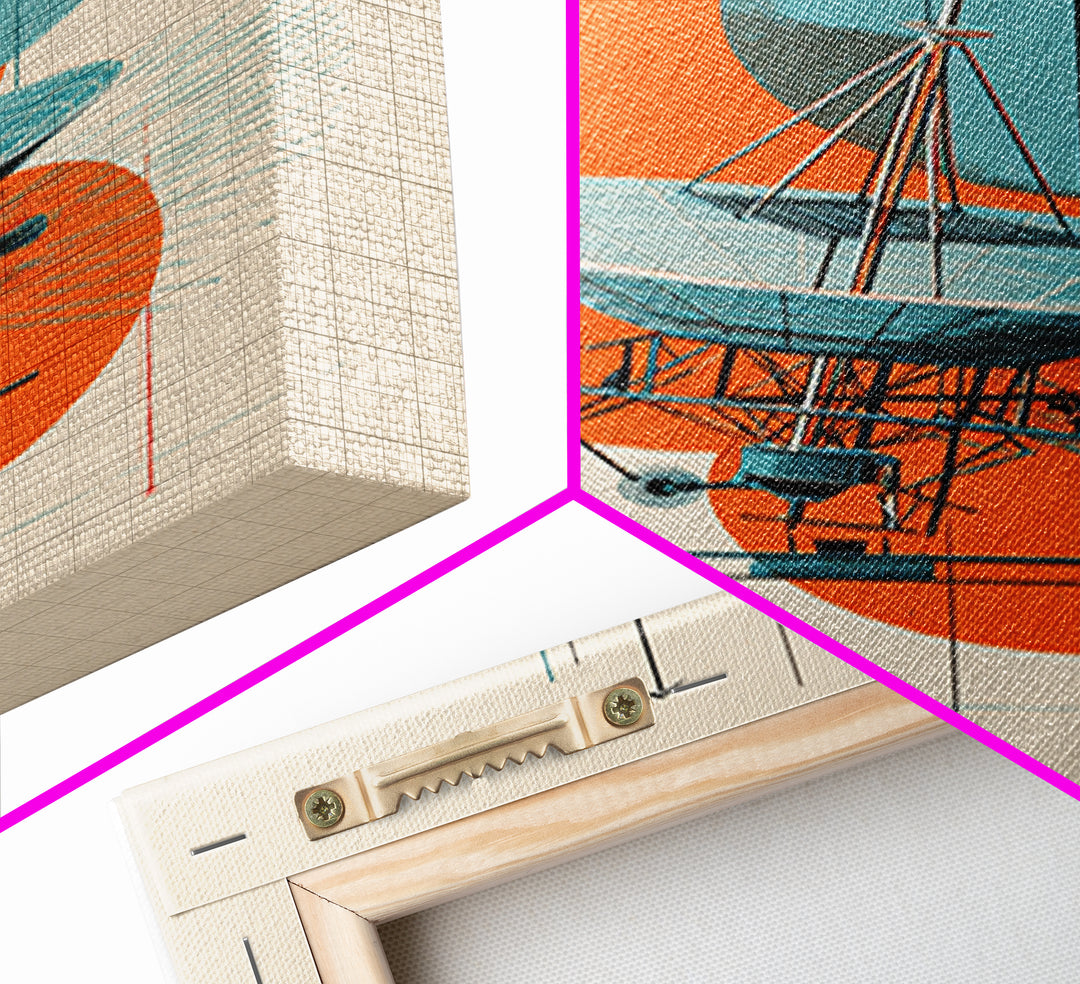 Abstract Radio Telescope With Orange Teal Circles Wall Art, Bauhaus Midcentury Modern Poster, Geometric Office Decor Print