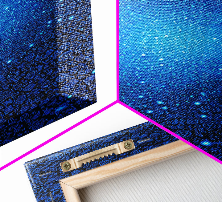 Blue Data Star Field And Cosmic Glyphs Canvas Print, Modern Abstract Wall Art, Futuristic Space Poster, Office Decor Gift