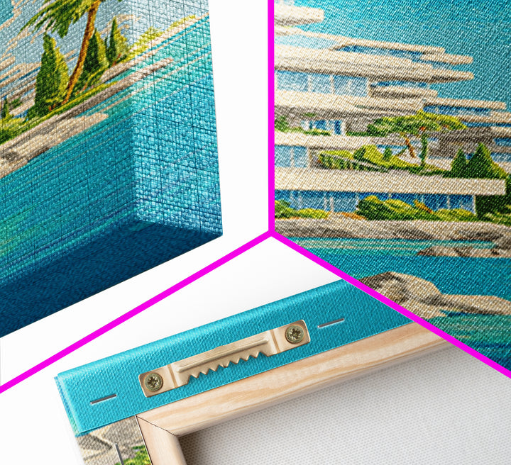 Tropical Modernist Coastal Resort Wall Art, Midcentury Modern Art Print, Palm Tree Ocean Poster, Beach House Decor, Living Room Decor