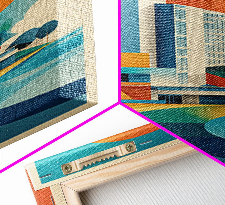 Geometric Modern Building Sunrise Canvas Print, Midcentury Modern Wall Art, Color Block Poster, Bright Abstract Home Decor