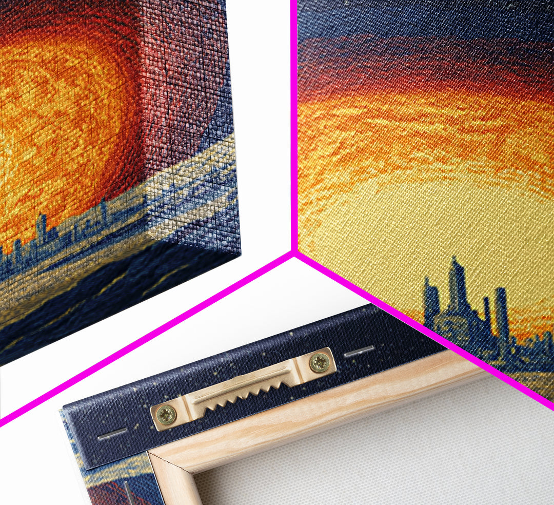 Blazing Solar City At Night Wall Art, Futuristic Midcentury Modern Art Print, Cosmic Retro Poster, Sci Fi Wall Decor, Office Decor