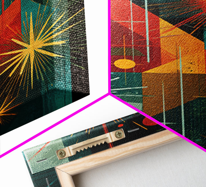 Teal Orange Geometric Fireworks Wall Art, Midcentury Modern Art, Atomic Retro Decor, Bold MCM Wall Decor Poster Print Gift