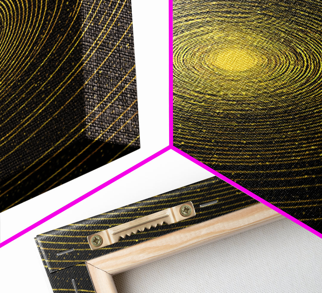 Golden Concentric Starfield Wall Art, Modern Abstract Art, Cosmic Retro Poster, Minimalist Geometric Decor Print For Office