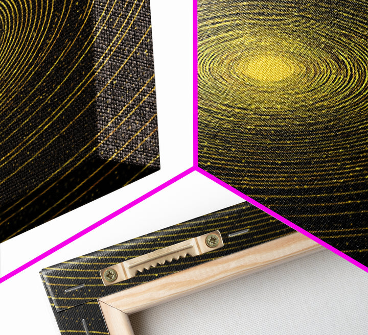 Golden Concentric Starfield Wall Art, Modern Abstract Art, Cosmic Retro Poster, Minimalist Geometric Decor Print For Office