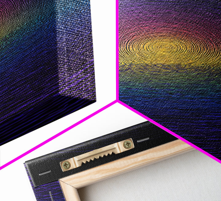Blue Purple Ripple Sunset Canvas Print, Modern Abstract Wall Art, Retro Psychedelic Poster, Minimalist Home Decor Artwork
