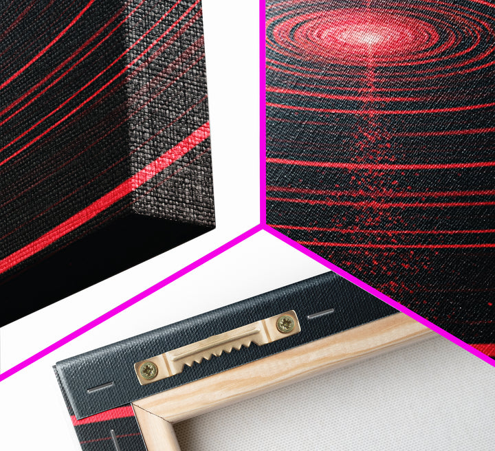 Red Cosmic Concentric Rings Abstract Wall Art, Modern Geometric Art Print, Sci Fi Retro Decor, Bold Black Living Room Decor