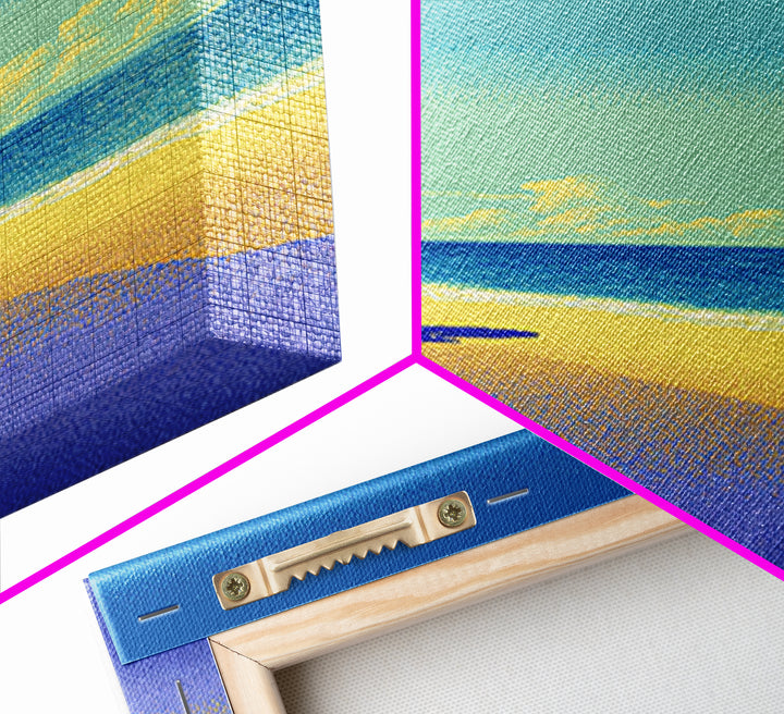 Vibrant Pixel Beach Canvas Print, Retro Travel Poster Wall Art, Coastal Modern Decor, Colorful Ocean Living Room Print Gift
