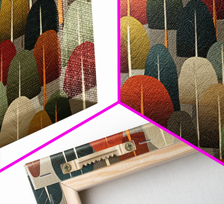 Retro Rounded Forest Pattern Wall Art, Midcentury Modern Tree Print, Earth Tone Geometric Decor, MCM Gallery Wall Art Print