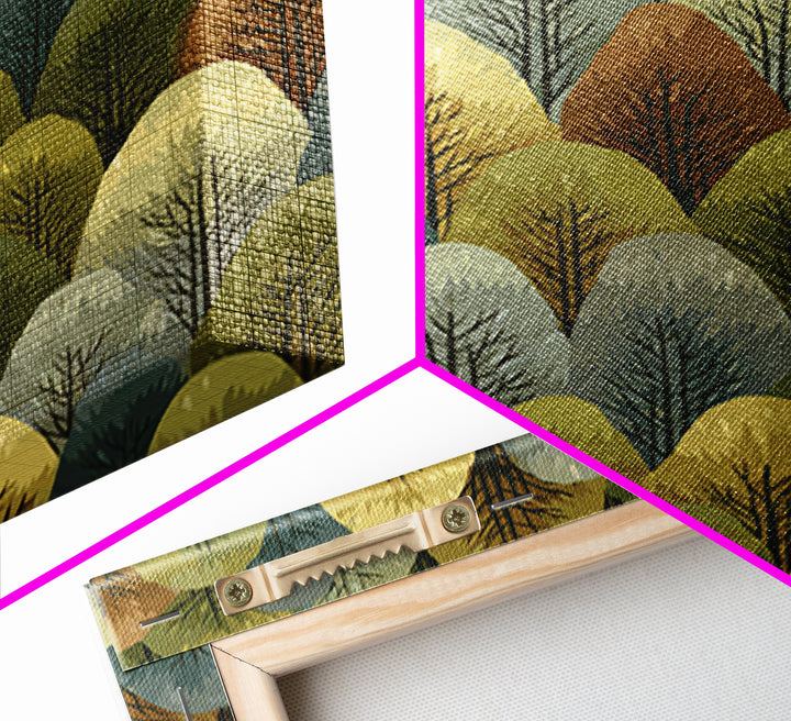 Layered Olive Forest Canopy Wall Art, Midcentury Tree Pattern Print, Nature Landscape Decor, Green Modern Wall Decor, Living Room Art