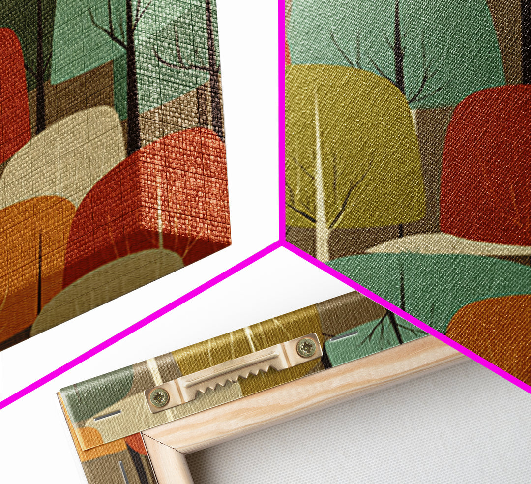 Textured Retro Tree Grove Canvas Print, Midcentury Modern Forest Art, Teal Orange Wall Decor, Atomic MCM Home Decor Poster