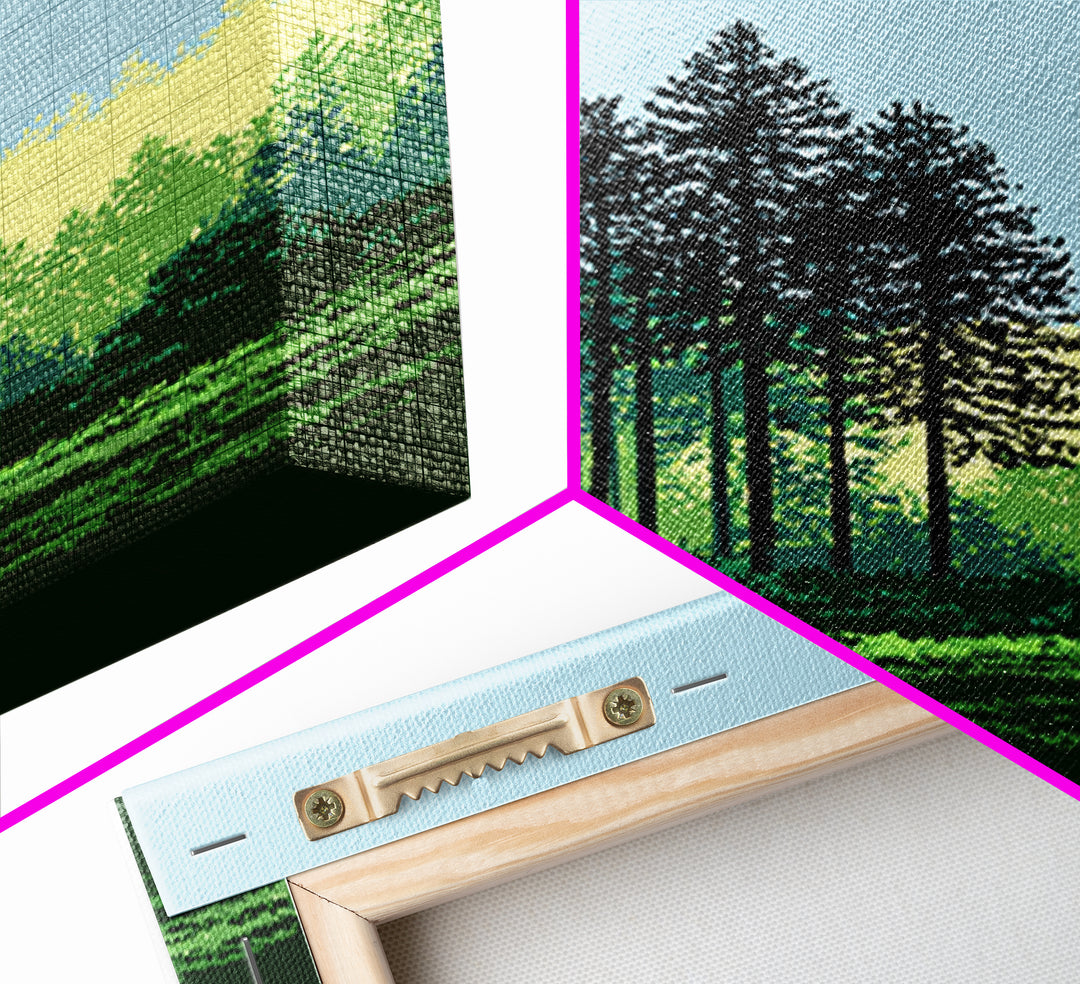 Pine Forest Silhouette Wall Art, Green Meadow Landscape Print, Scenic Nature Decor, Modern Cabin Office Wall Decor, Home Decor