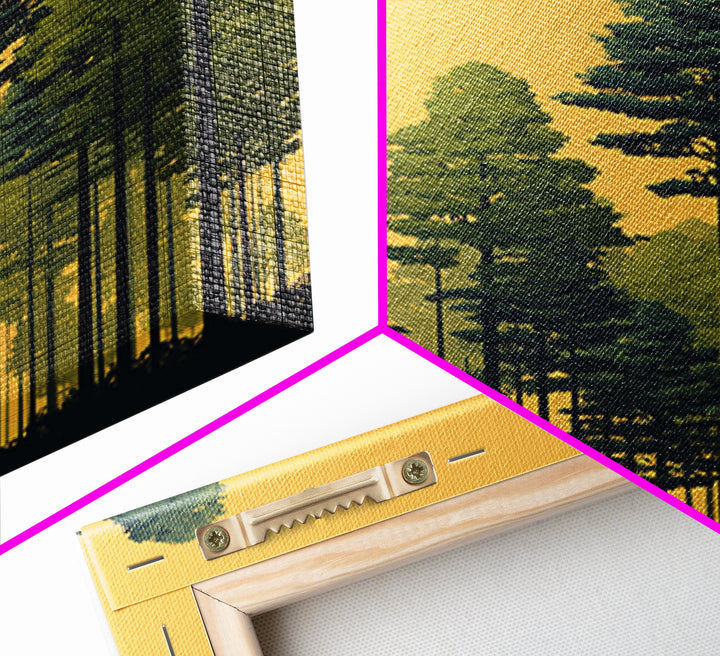 Golden Sunset Pine Forest Wall Art, Tall Evergreen Landscape Print, Scenic Nature Decor, Modern Cabin Living Room Decor Print