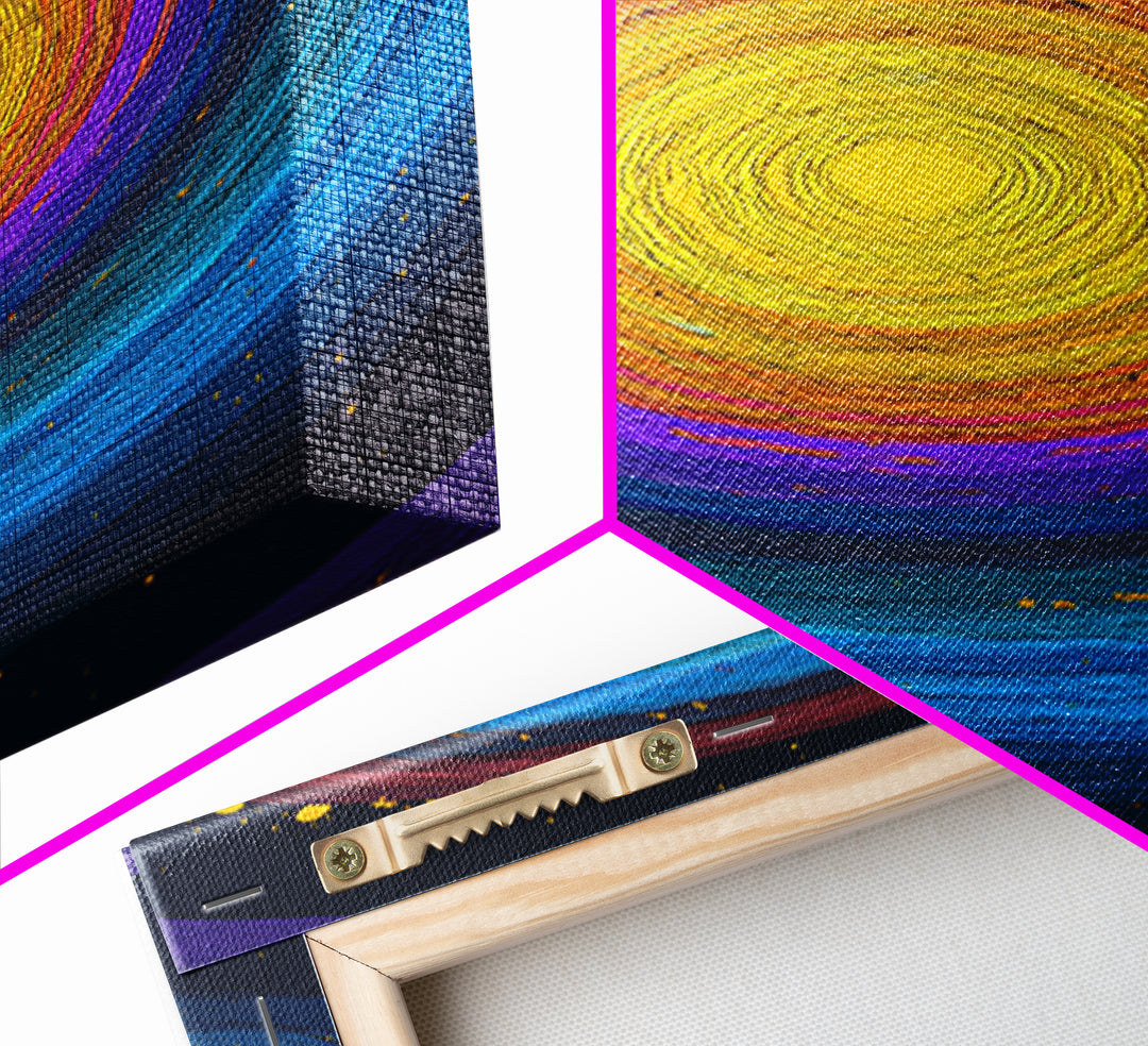 Vibrant Solar Rings Abstract Canvas Print, Midcentury Modern Wall Art, Colorful Geometric Poster, Cosmic Retro Home Decor