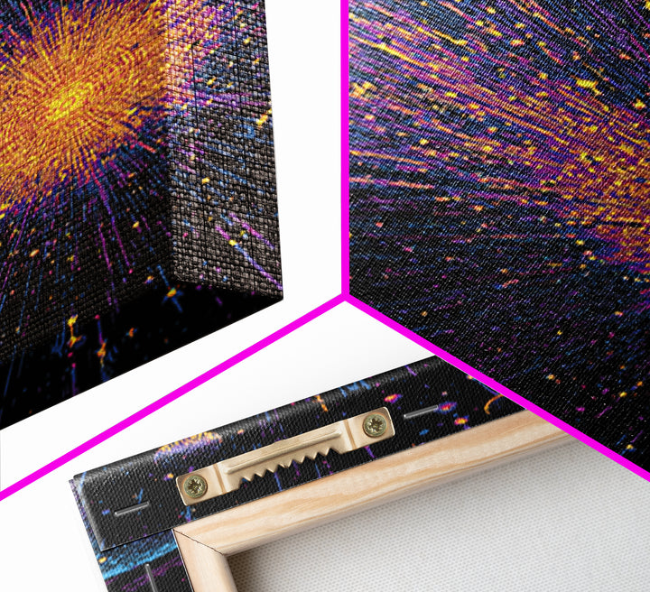 Brilliant Space Explosion With Orbiting Planets Canvas Print, Midcentury Modern Wall Art, Retro Sci Fi Poster For Office Decor