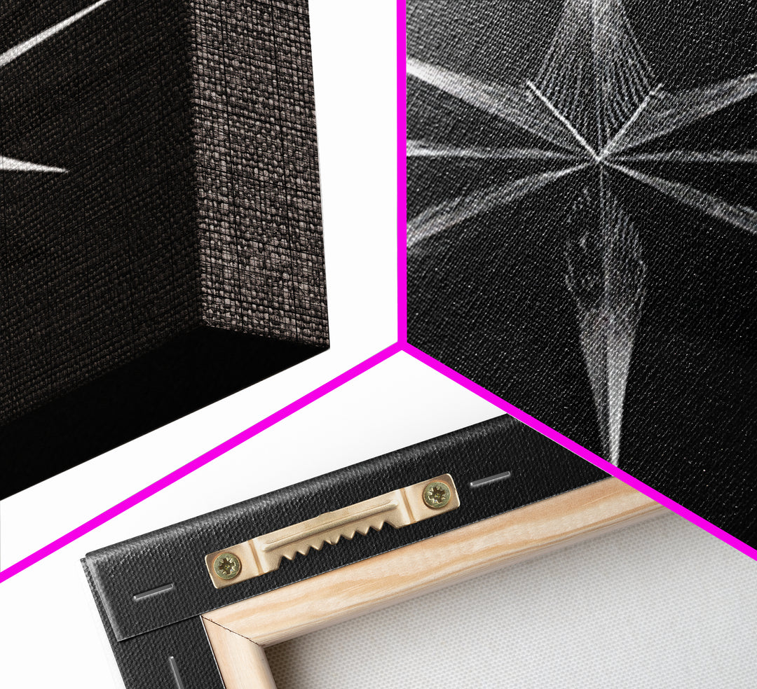 Black Silver Eight Point Starburst Wall Art, Midcentury Modern Art, Geometric Wall Decor, Minimalist Print, Office Decor