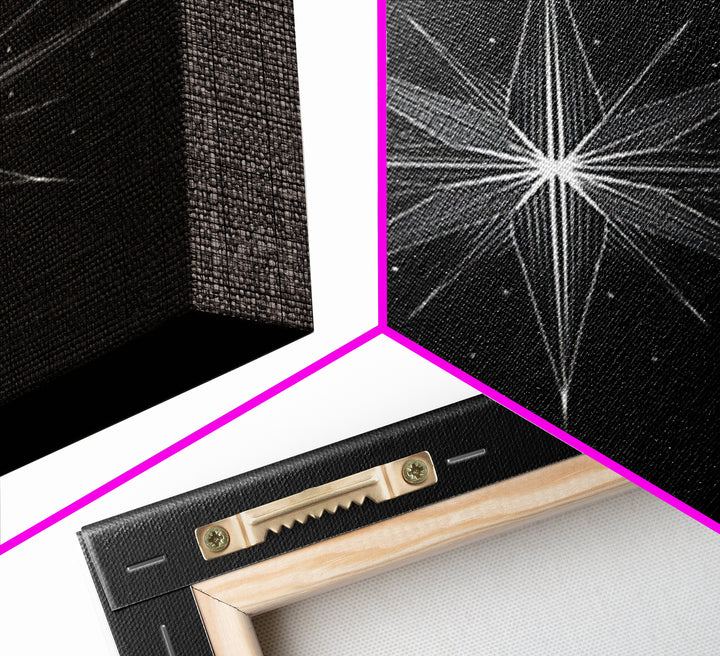 White Celestial Starburst Wall Art, Midcentury Modern Art, Black Wall Art, Geometric Art Print, Space Abstract Art, Modern Decor