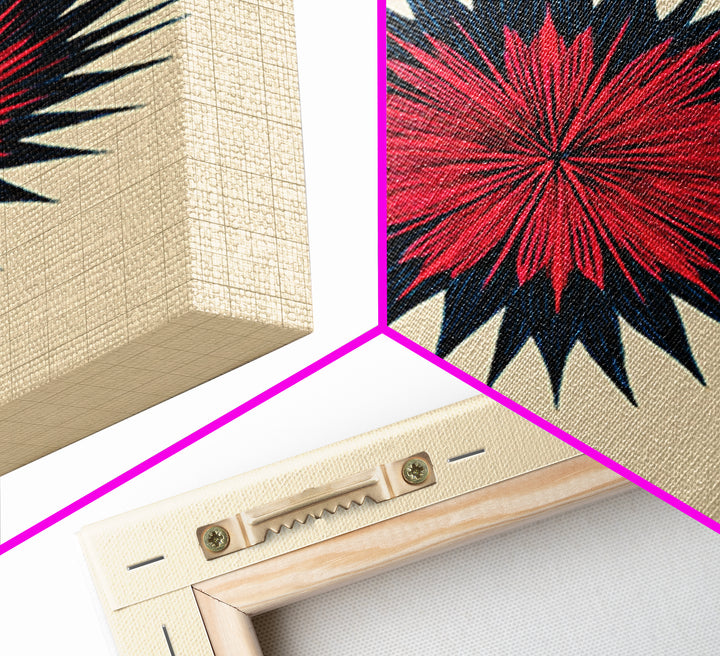 Red Navy Spiky Sunburst Canvas Print, Midcentury Modern Art, Geometric Wall Art, Atomic Art Print, Colorful Retro Decor, Poster