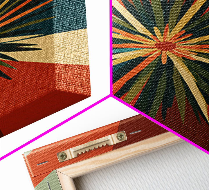 Teal Orange Retro Sunburst Wall Art, Midcentury Modern Art, Geometric Wall Decor, Atomic Art Print, Burnt Orange Home Decor