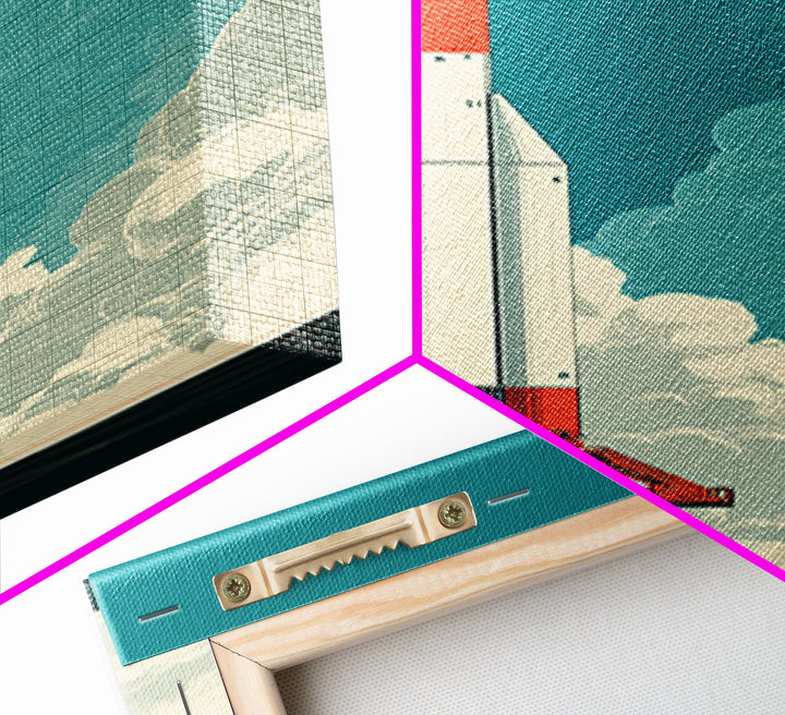 Red Rocket Lift Off In Teal Sky Canvas Print, Retro Space Wall Art, Midcentury Modern Sci Fi Poster, Boys Room Decor Gift