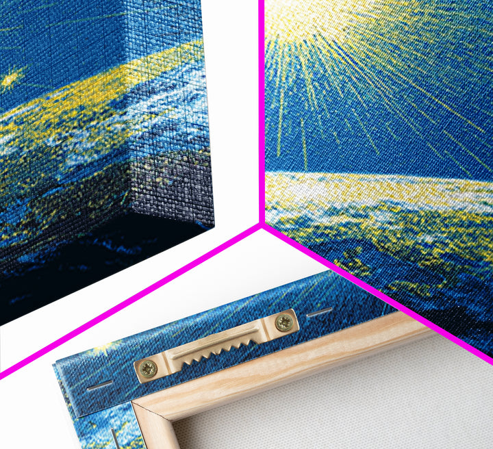 Radiant Earth Horizon Starfield Canvas Print, Midcentury Modern Space Art, Retro Sci Fi Poster, Blue Living Room Decor Gift