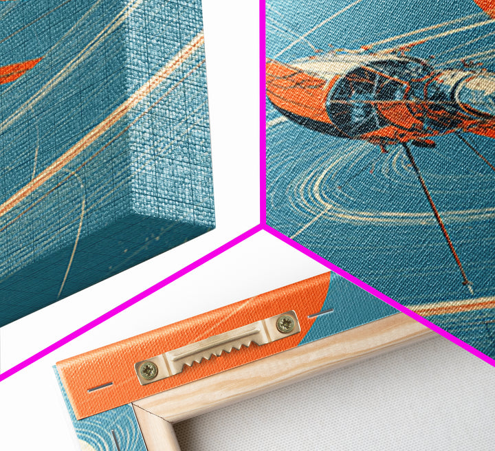 Retro Satellite With Orange Sun, Cosmic Orbit Wall Art, Mid Century Modern Space Poster, Sci Fi Decor, MCM Home Print Gift