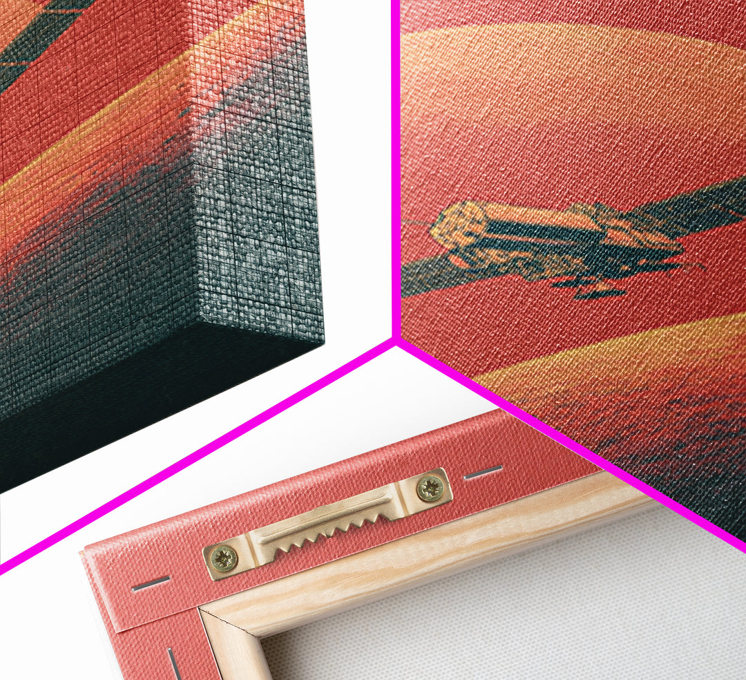 Coral Mars Satellite Over Desert Planet Canvas Print, Minimal Retro Space Poster, Mid Century Modern Home Office Decor Gift
