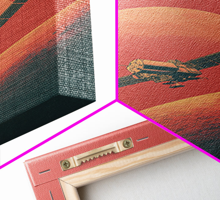 Coral Mars Satellite Over Desert Planet Canvas Print, Minimal Retro Space Poster, Mid Century Modern Home Office Decor Gift