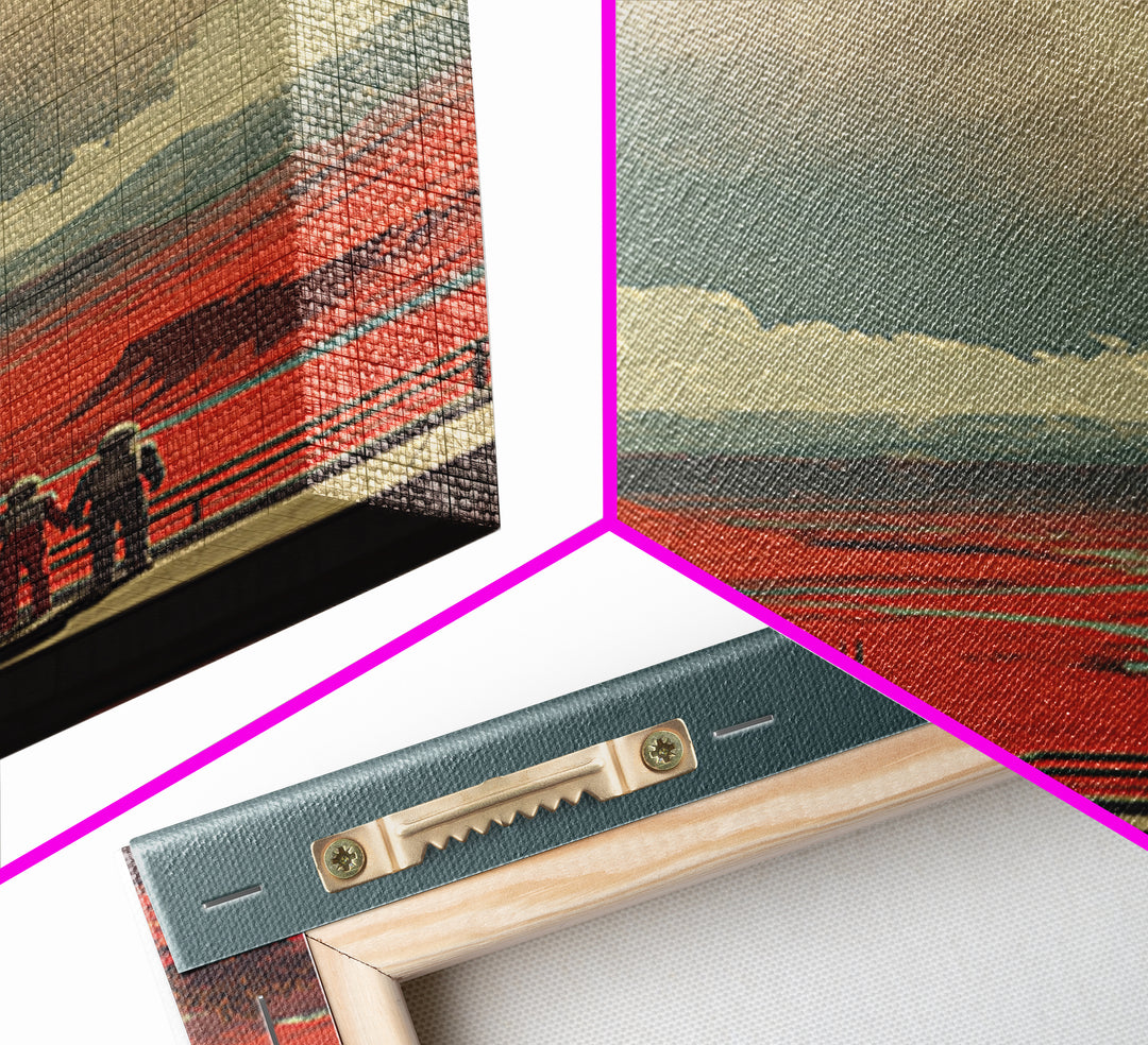 Red Mars Desert Astronauts Framed Canvas Print, Giant Moon Space Poster, Retro Sci Fi Landscape, Midcentury Modern Decor