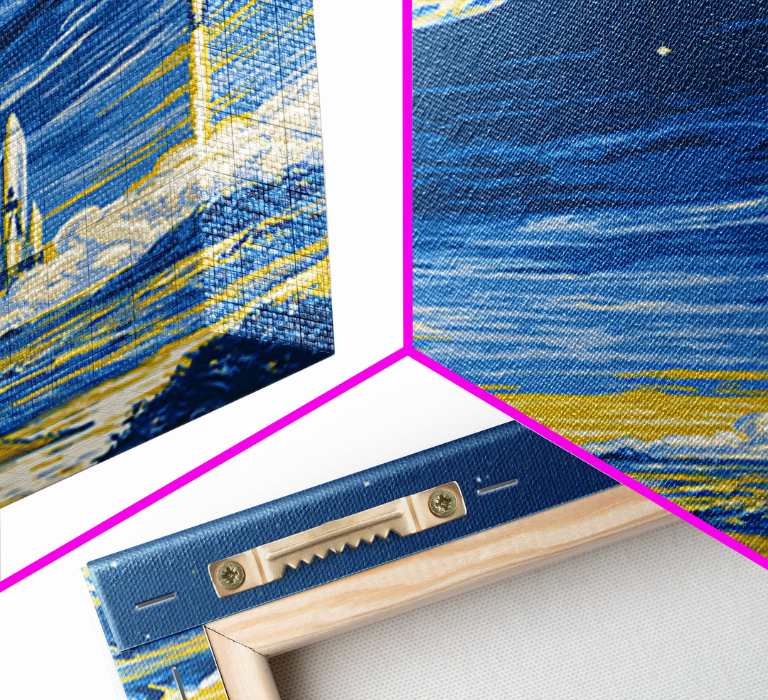 Blue Moon Rocket Colony Wall Art, Yellow Lunar Landscape Poster, Retro Sci Fi Space Decor, Midcentury Modern Room Print Gift