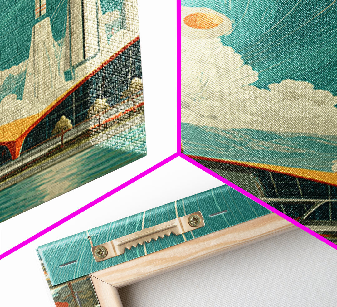 Retro Futuristic Rocket Spaceport With Teal Sky Wall Art, Mid Century Modern Sci Fi Poster, Atomic MCM Space Decor Print
