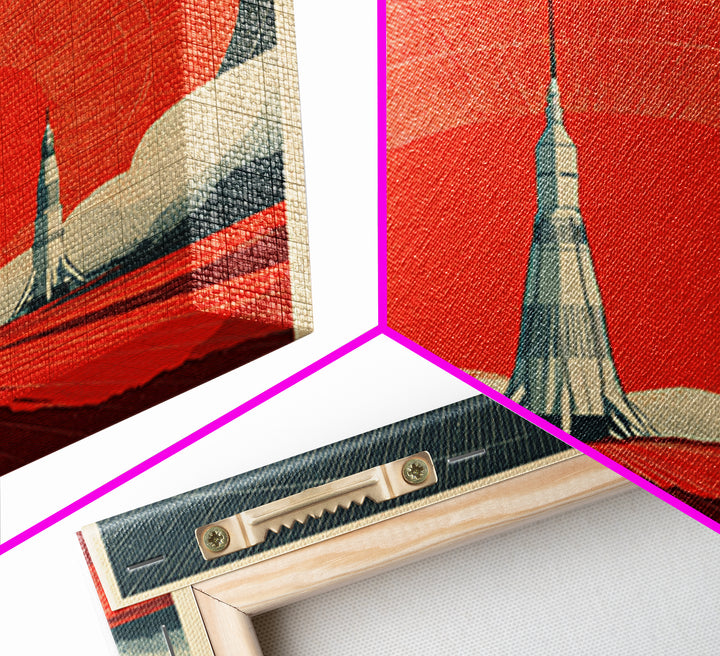 Giant Red Sun Rocket Launch Canvas Print, Mid Century Modern Sci Fi Poster, Atomic Space Art, Retro MCM Wall Decor Print