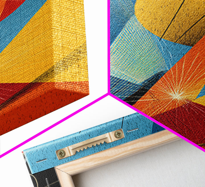 Bright Geometric Sun And Planets Wall Art, Mid Century Modern Abstract Poster, Colorful Bauhaus MCM Space Decor Print Gift