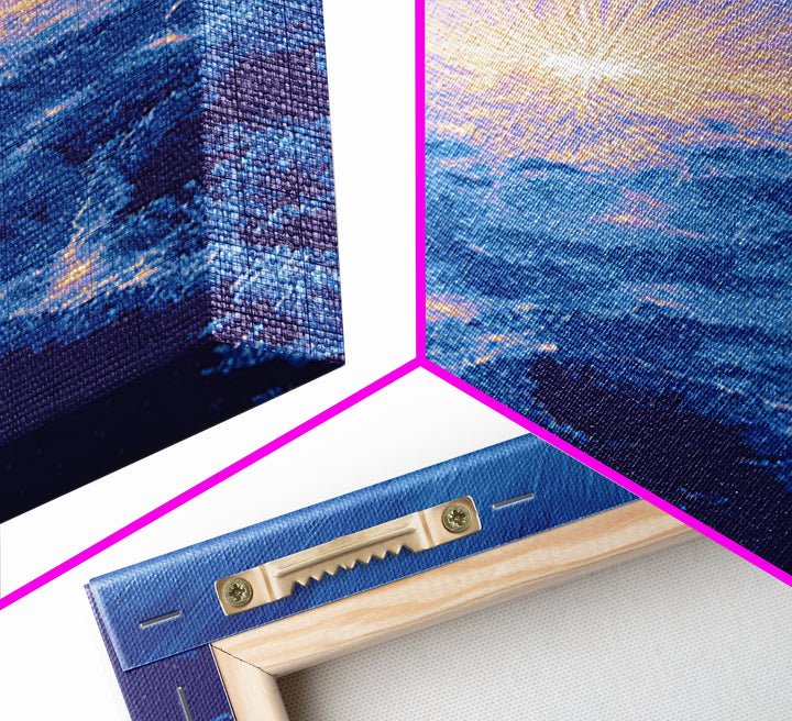 Blue Cosmic Earth Sunrise Framed Canvas Print, Modern Abstract Space Art, Midcentury Poster, Galaxy Home Office Decor Gift