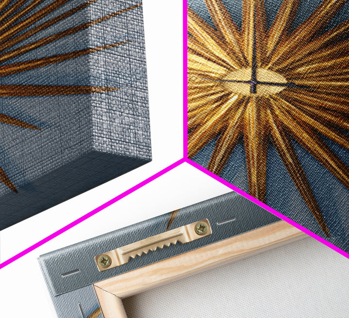 Gold Atomic Sunburst Clock On Blue Wall Art, Mid Century Modern Decor, MCM Wall Art, Retro Wall Decor, Modern Home Art Print