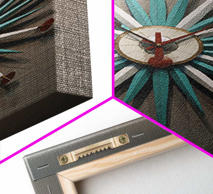 Teal White Atomic Starburst Clock Wall Art, Mid Century Modern Decor, Retro Wall Decor, Geometric Art Print, MCM Home Decor