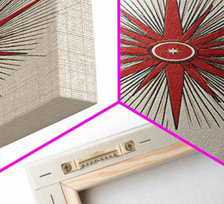 Red Compass Starburst Abstract Canvas Print, Mid Century Modern Art, Atomic Retro Poster, Geometric Wall Art, Minimalist Decor