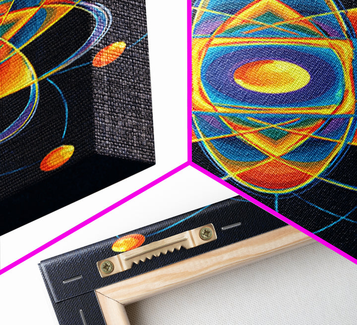 Colorful Atomic Mandala Framed Canvas Print, Midcentury Modern Wall Art, Geometric Sci Fi Poster, Retro Office Decor Gift