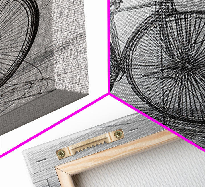 Antique Penny Farthing Technical Drawing Wall Art, Black White Bicycle Poster, Architectural Art, Geometric Lines, Office Decor