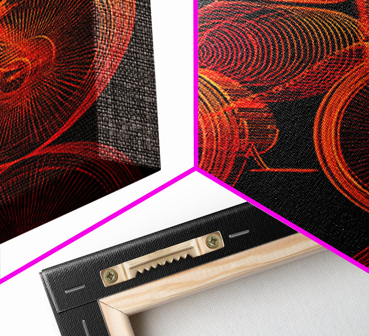 Neon Orange Tricycle Line Art Canvas Print, Black Background Retro Poster, Modern Digital Art, Atomic Decor, Kids Room Art